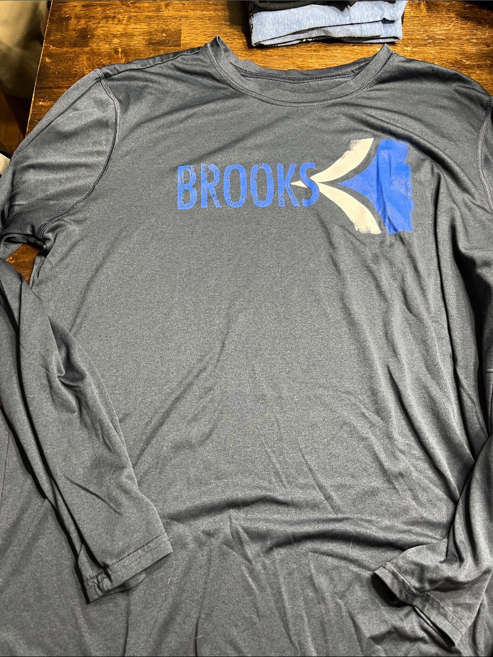 Brooks blue Long Sleeve Tee with Blue and Cream Logo